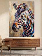 Renkli Çizgilerle Modern Zebra Portresi Kanvas Tablo