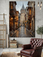 Gece Işığında Nostaljik Galata Sokağı Kanvas Tablo