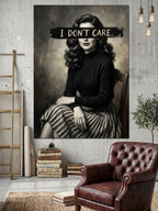I Don't Care Yazılı Kadın Kanvas Tablo