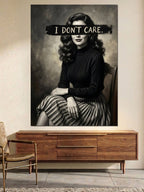 I Don't Care Yazılı Kadın Kanvas Tablo