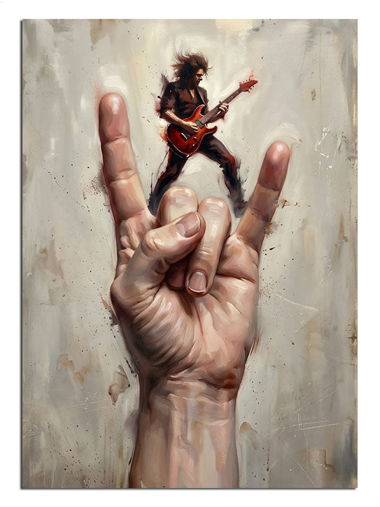 rock işareti, mini gitarist, sürreal müzik