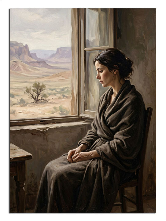 hüzünlü kadın, pencere manzarası, nostalji, portre
