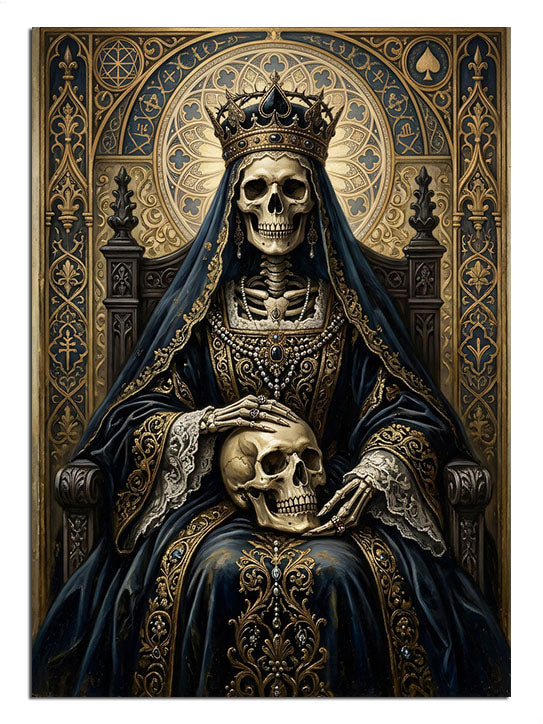 kraliçe iskelet, taht, gotik sanat, gizem