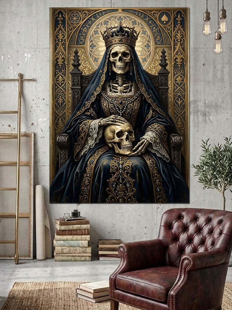 Tahtında Oturan Kurukafa Kraliçe Portresi Kanvas Tablo
