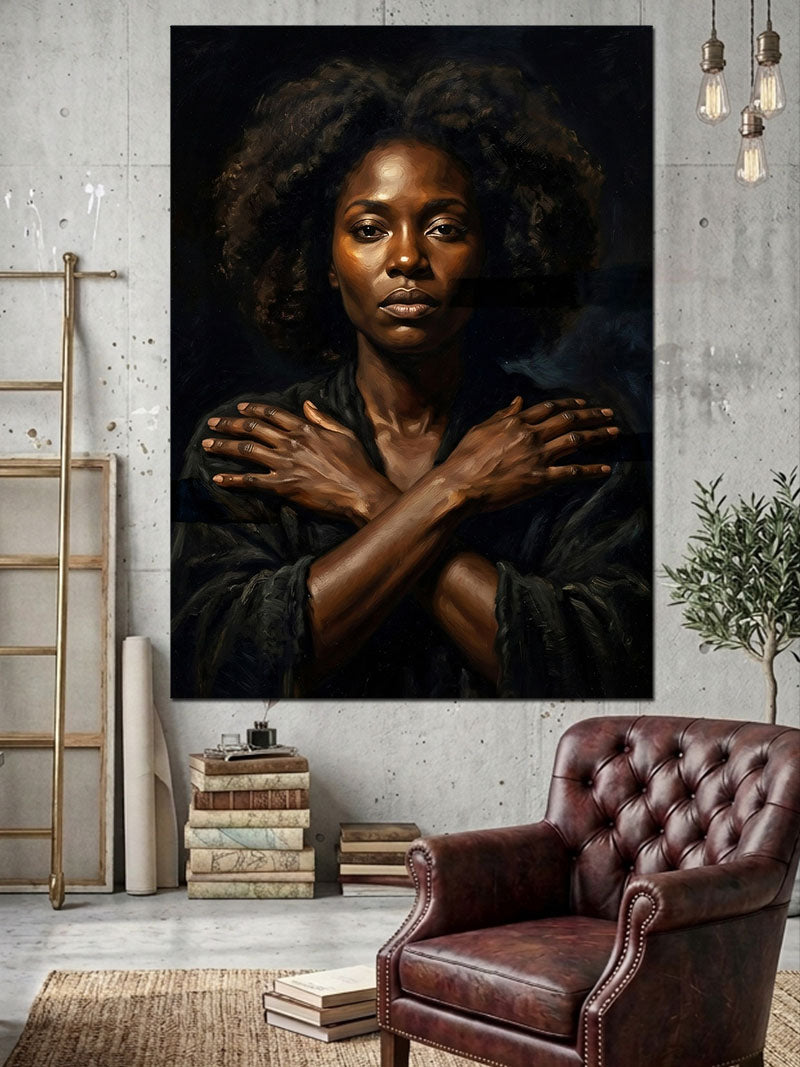 Elleri Göğsünde Afrikalı Kadın Portresi Kanvas Tablo