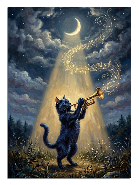 kedi ve ay, müzik sanatı, sürreal manzara, kedi
