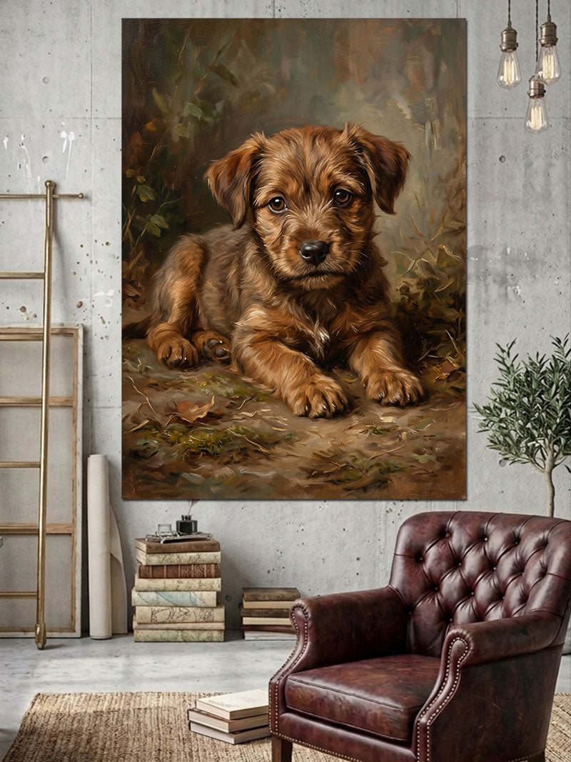 Toprakta Yatan Masum Yavru Köpek Kanvas Tablo