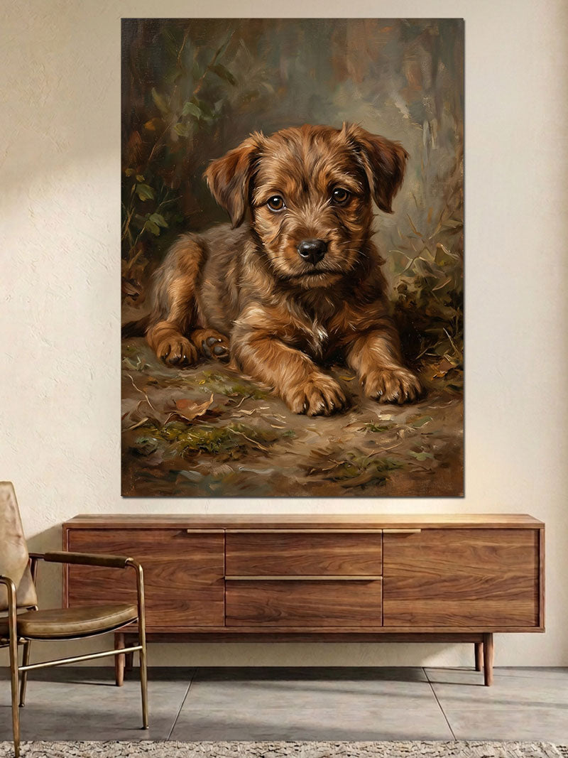 Toprakta Yatan Masum Yavru Köpek Kanvas Tablo