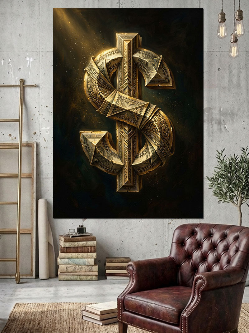 Işık Saçan Altın Dolar Sembolü Kanvas Tablo