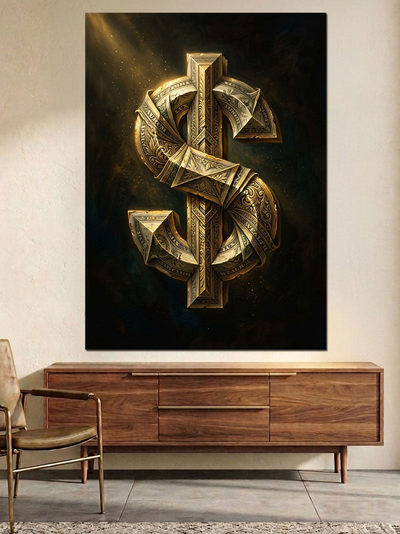 Işık Saçan Altın Dolar Sembolü Kanvas Tablo