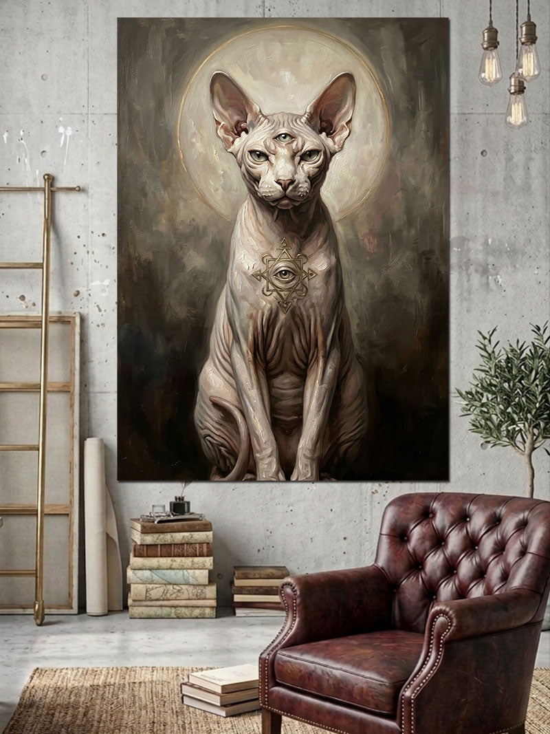 Mistik Işıklı Tüysüz Kedi Portresi Kanvas Tablo
