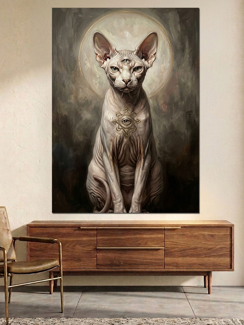 Mistik Işıklı Tüysüz Kedi Portresi Kanvas Tablo