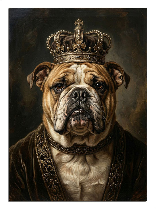 bulldog portresi, kral köpek, altın taç, asalet