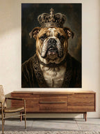 Altın Taçlı Karizmatik Bulldog Köpeği Kanvas Tablo