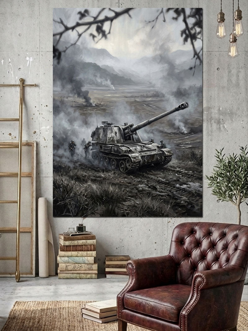 Savaş Alanında İlerleyen Ağır Tank Kanvas Tablo