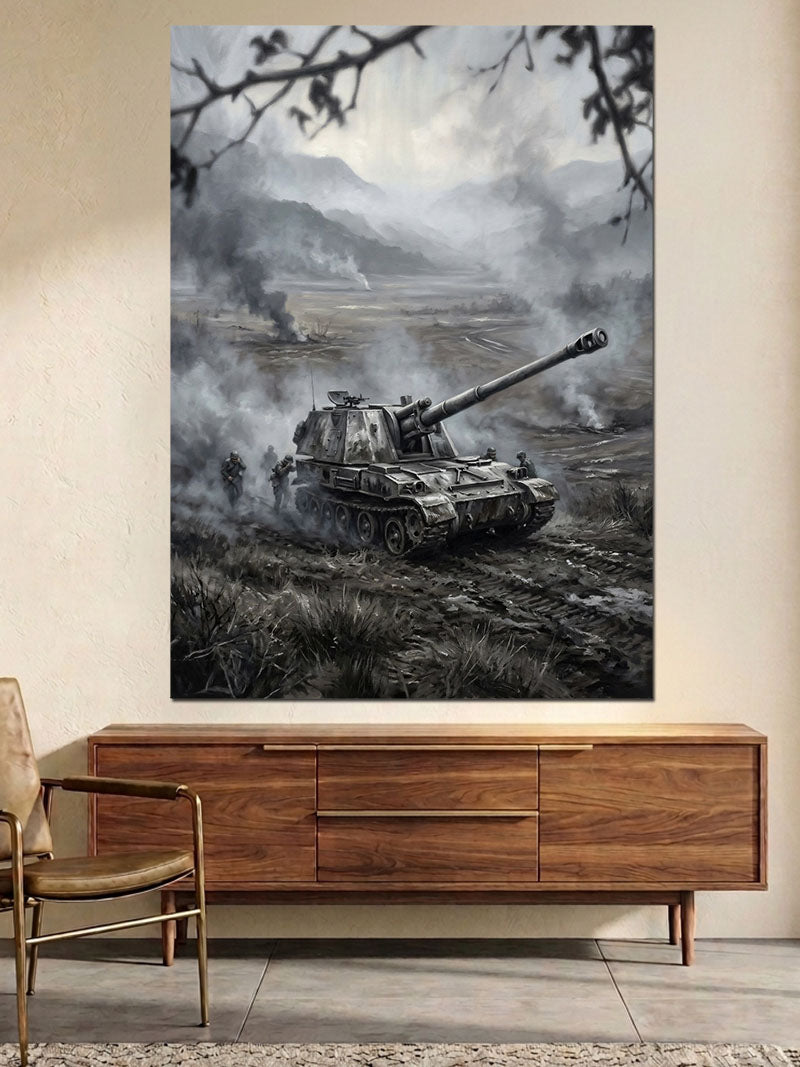 Savaş Alanında İlerleyen Ağır Tank Kanvas Tablo