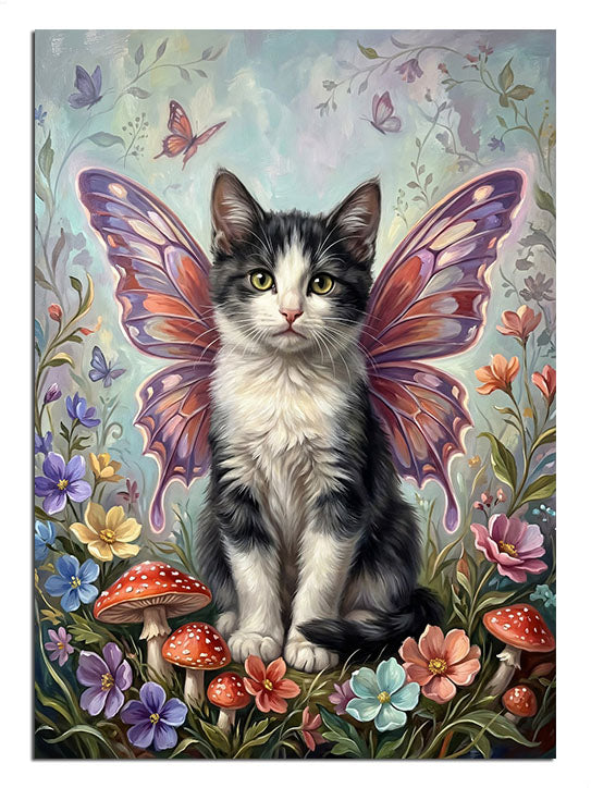 kedi ve kelebek, masalsı hayvan, sevimli kedi