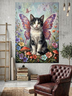 Kelebek Kanatlı Sevimli Kedi Portresi Kanvas Tablo