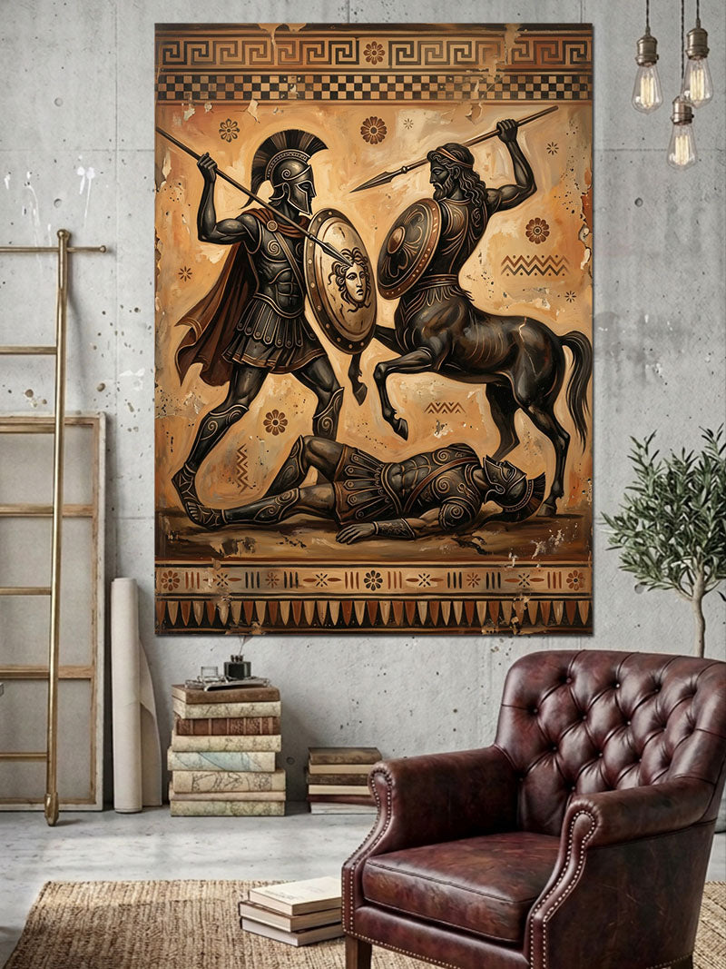 Antik Yunan Savaşçısı Ve Atlısı Kanvas Tablo
