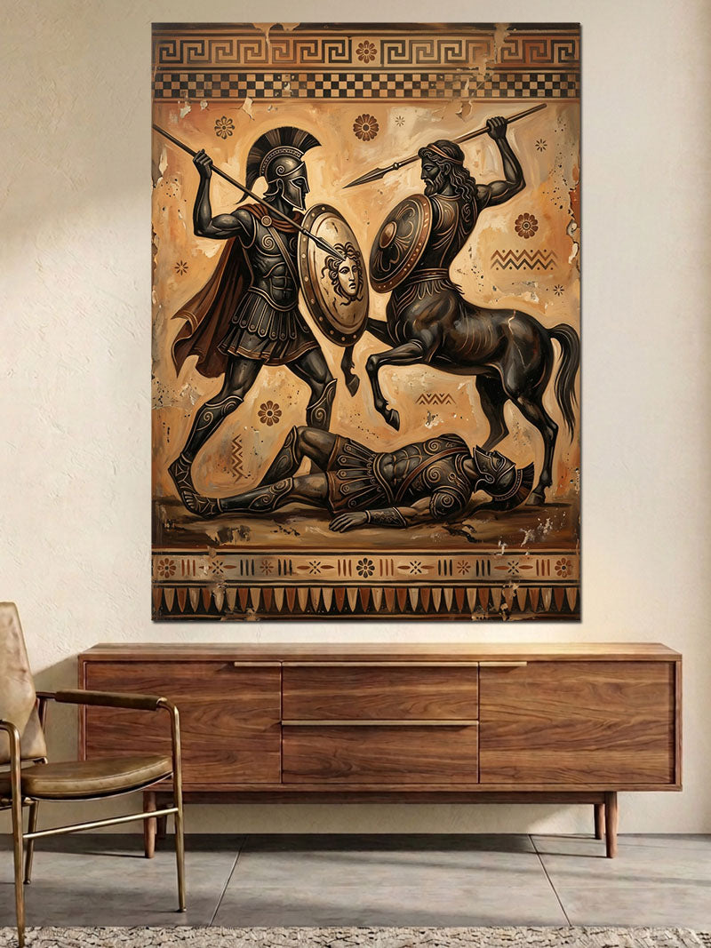 Antik Yunan Savaşçısı Ve Atlısı Kanvas Tablo