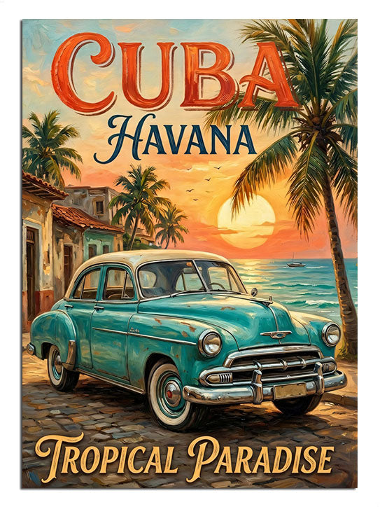 küba, havana, klasik araba, tropikal, manzara