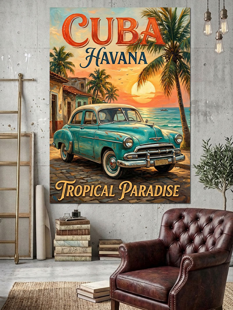 Cuba Havana Klasik Araba Manzarası Kanvas Tablo