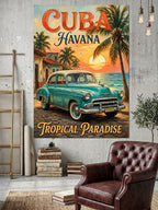 Cuba Havana Klasik Araba Manzarası Kanvas Tablo