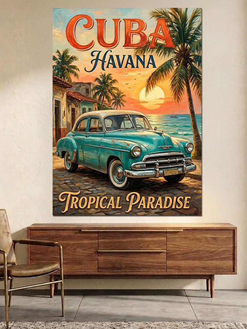 Cuba Havana Klasik Araba Manzarası Kanvas Tablo