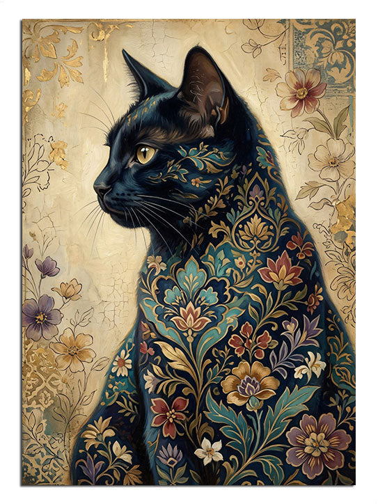 kedi portresi, çiçek desenli kedi, mistik sanat, hayvan