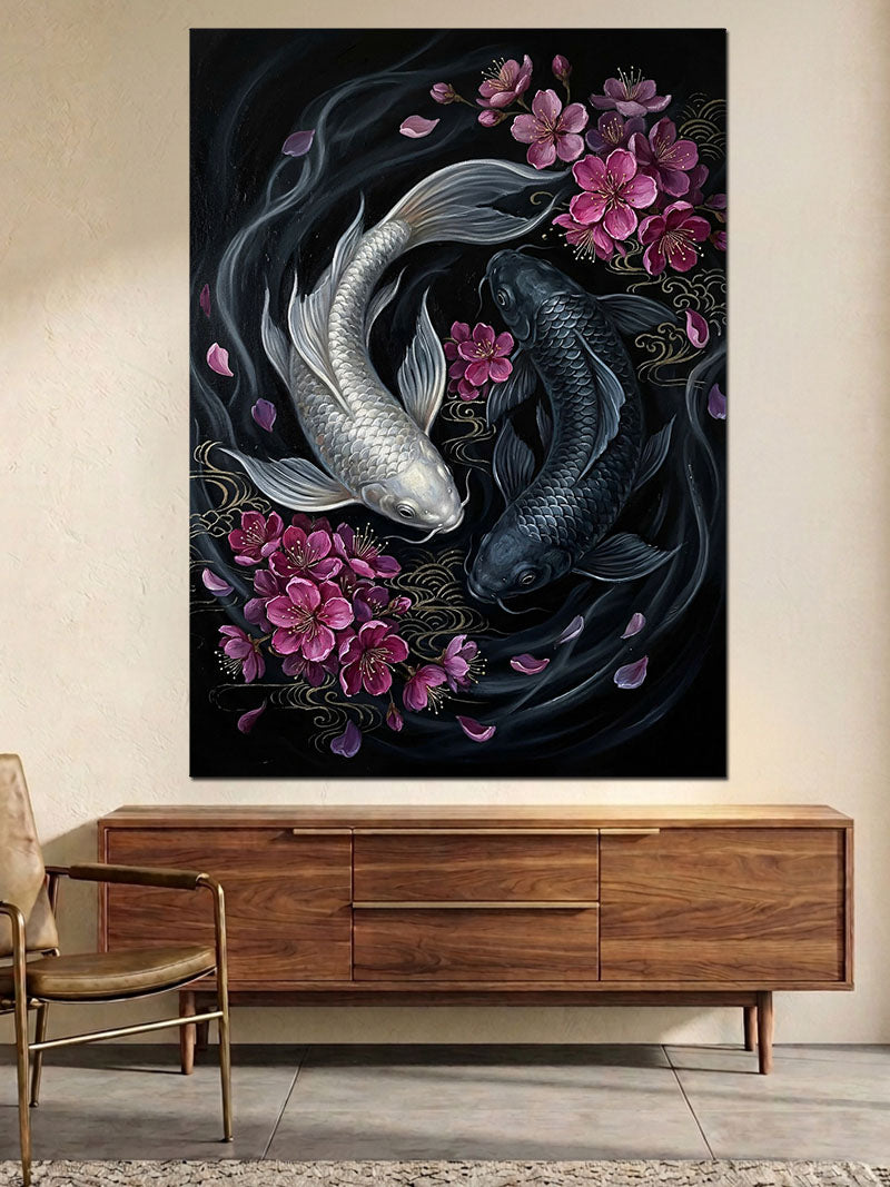 Yin Yang Tarzı Balık Figürleri Kanvas Tablo