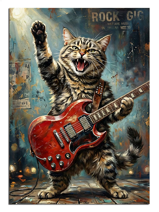 kedi gitarist, komik hayvan, rock kedi, illüstrasyon
