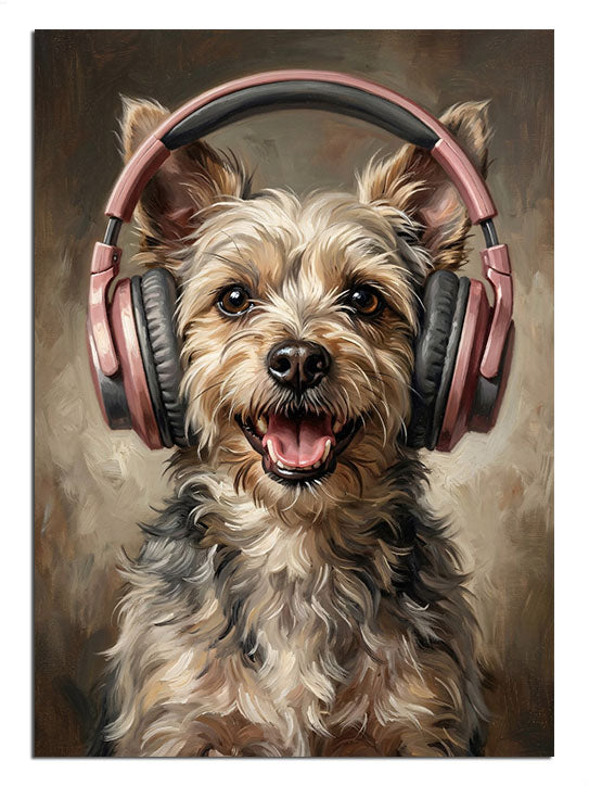 köpek portresi, kulaklıklı hayvan, müzik sevgisi, şirin