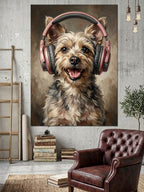 Kulaklıklı Müzik Dinleyen Şirin Köpek Kanvas Tablo