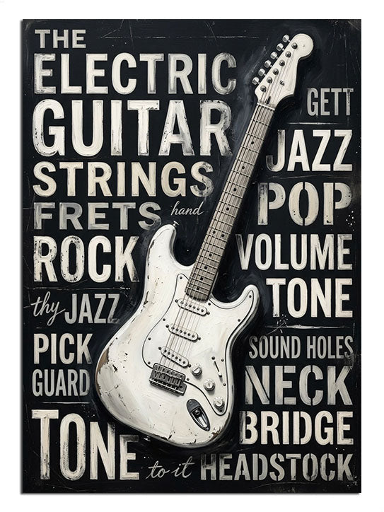 gitar parçaları, teknik çizim, müzik dekoru, poster