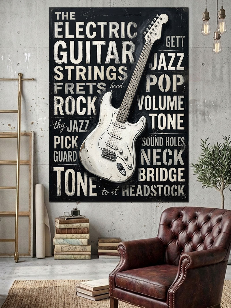 Elektro Gitar Anatomi Teknik Şeması Kanvas Tablo