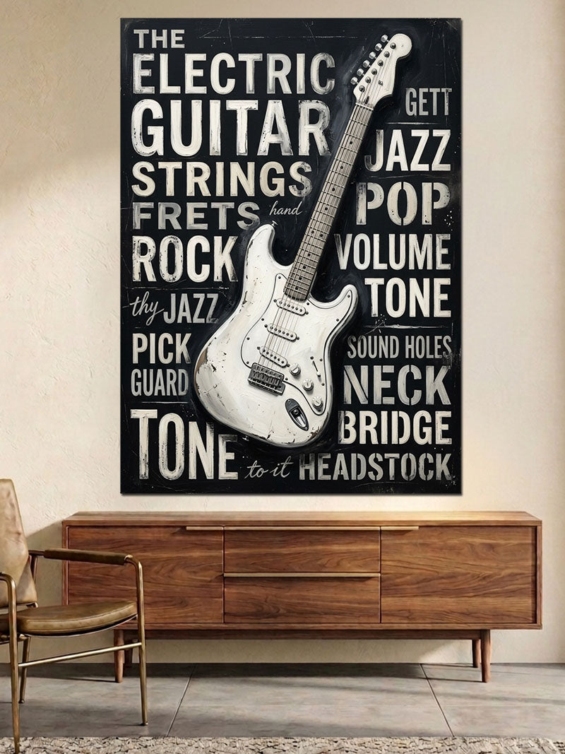 Elektro Gitar Anatomi Teknik Şeması Kanvas Tablo