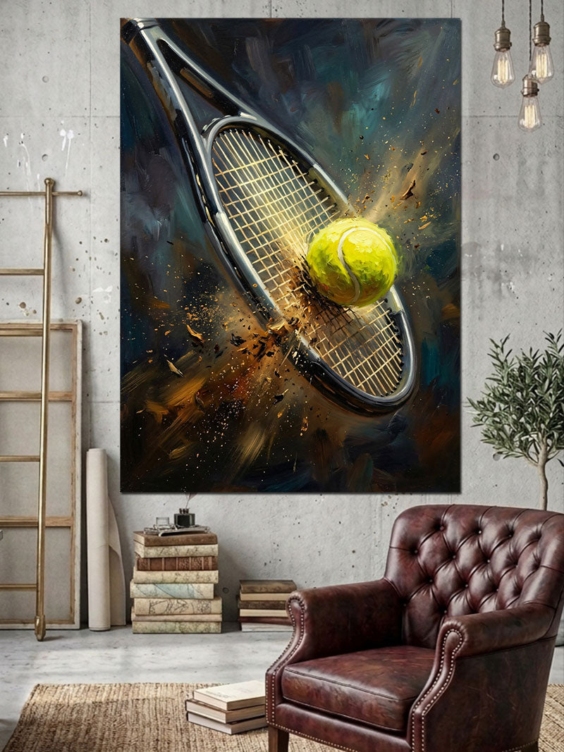 Dinamik Hareketli Tenis Raketi Ve Top Kanvas Tablo
