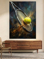 Dinamik Hareketli Tenis Raketi Ve Top Kanvas Tablo