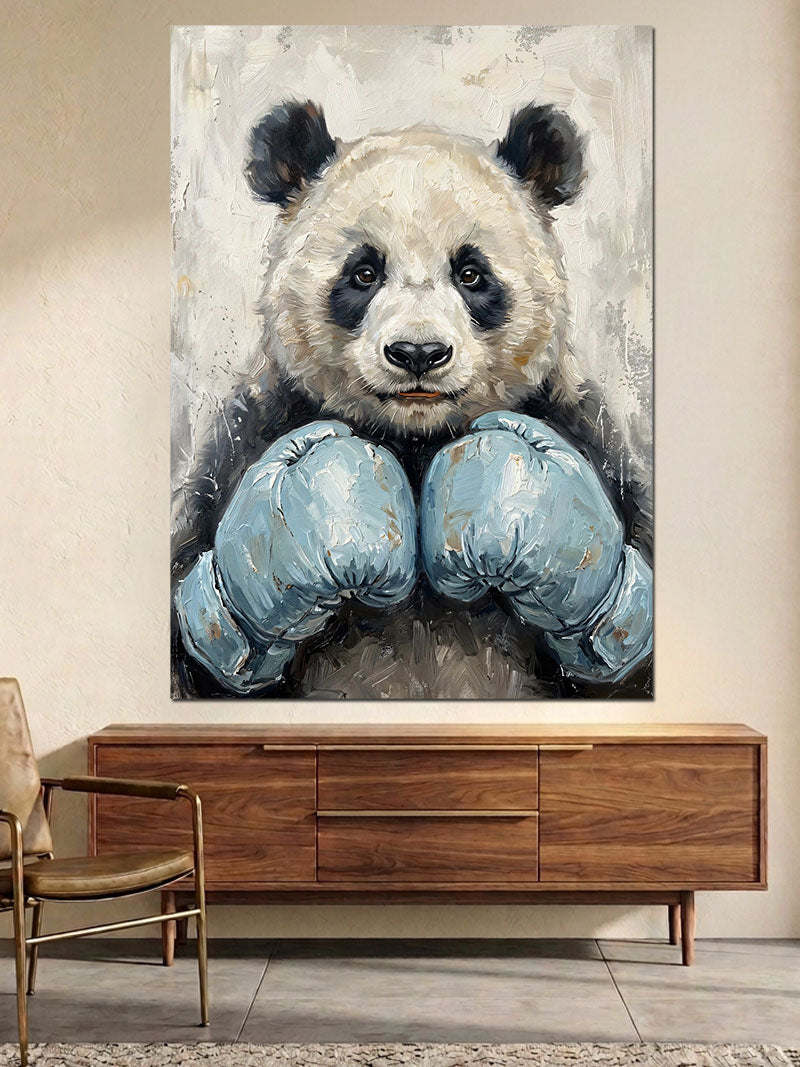 Boks Eldivenli Güçlü Yavru Panda Kanvas Tablo