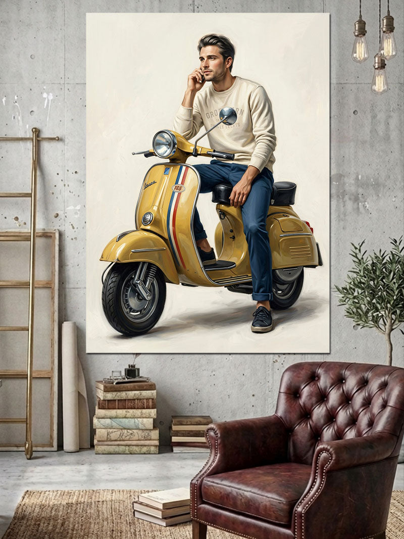 Sarı Motoruyla Tarz Sahibi Adam Kanvas Tablo