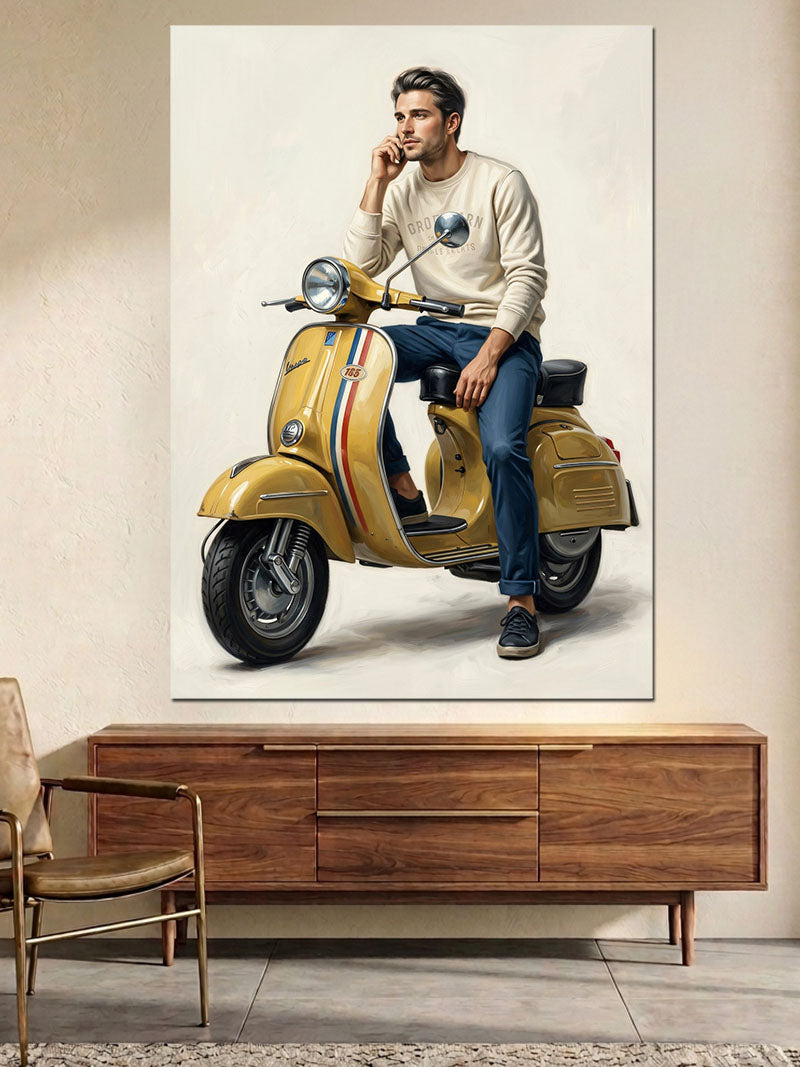 Sarı Motoruyla Tarz Sahibi Adam Kanvas Tablo