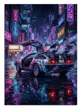 delorean, siberpunk, gece şehri, bilim kurgu