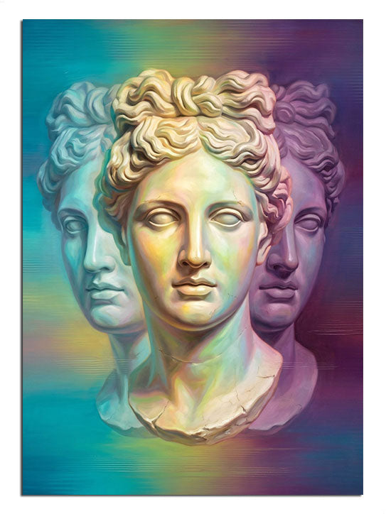 yunan büstleri, renkli heykel, pop art, modern