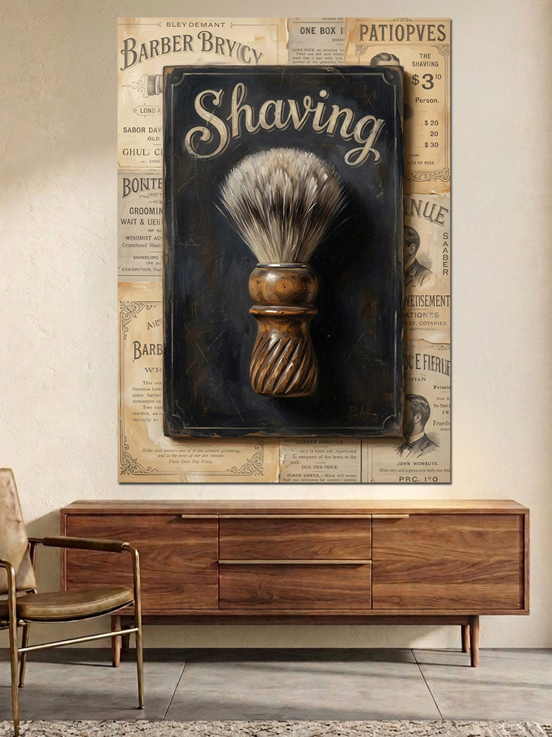 Shaving Yazılı Tıraş Fırçası Tabelası Kanvas Tablo