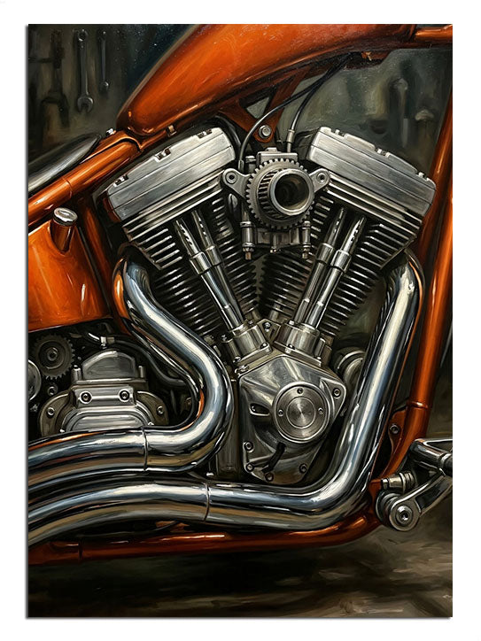 motosiklet motoru, harley tarzı, krom, teknik
