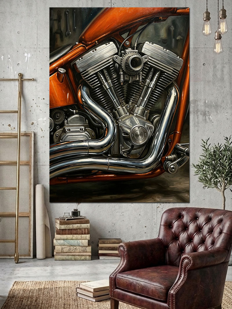 Krom Detaylı Güçlü Motosiklet Motoru Kanvas Tablo