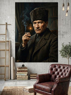 Kalpaklı Karizmatik Atatürk Portresi Kanvas Tablo