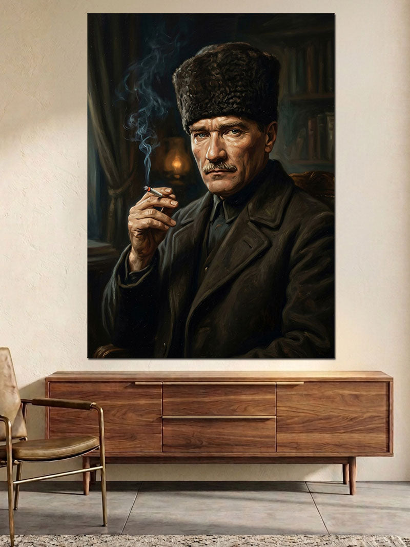 Kalpaklı Karizmatik Atatürk Portresi Kanvas Tablo