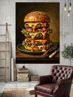 Üst Üste Binmiş Üçlü Hamburger Kanvas Tablo