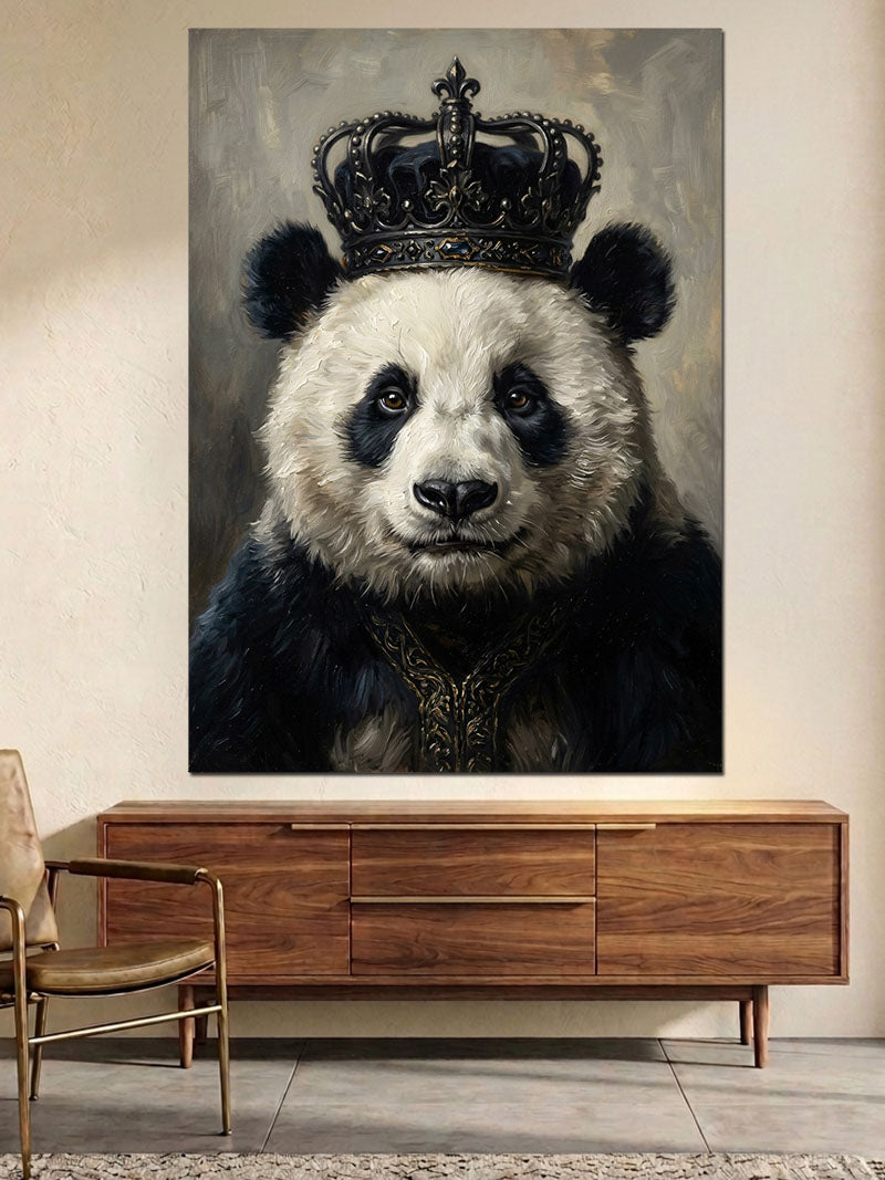 Taçlı Ve Pelerinli Panda Kral Kanvas Tablo